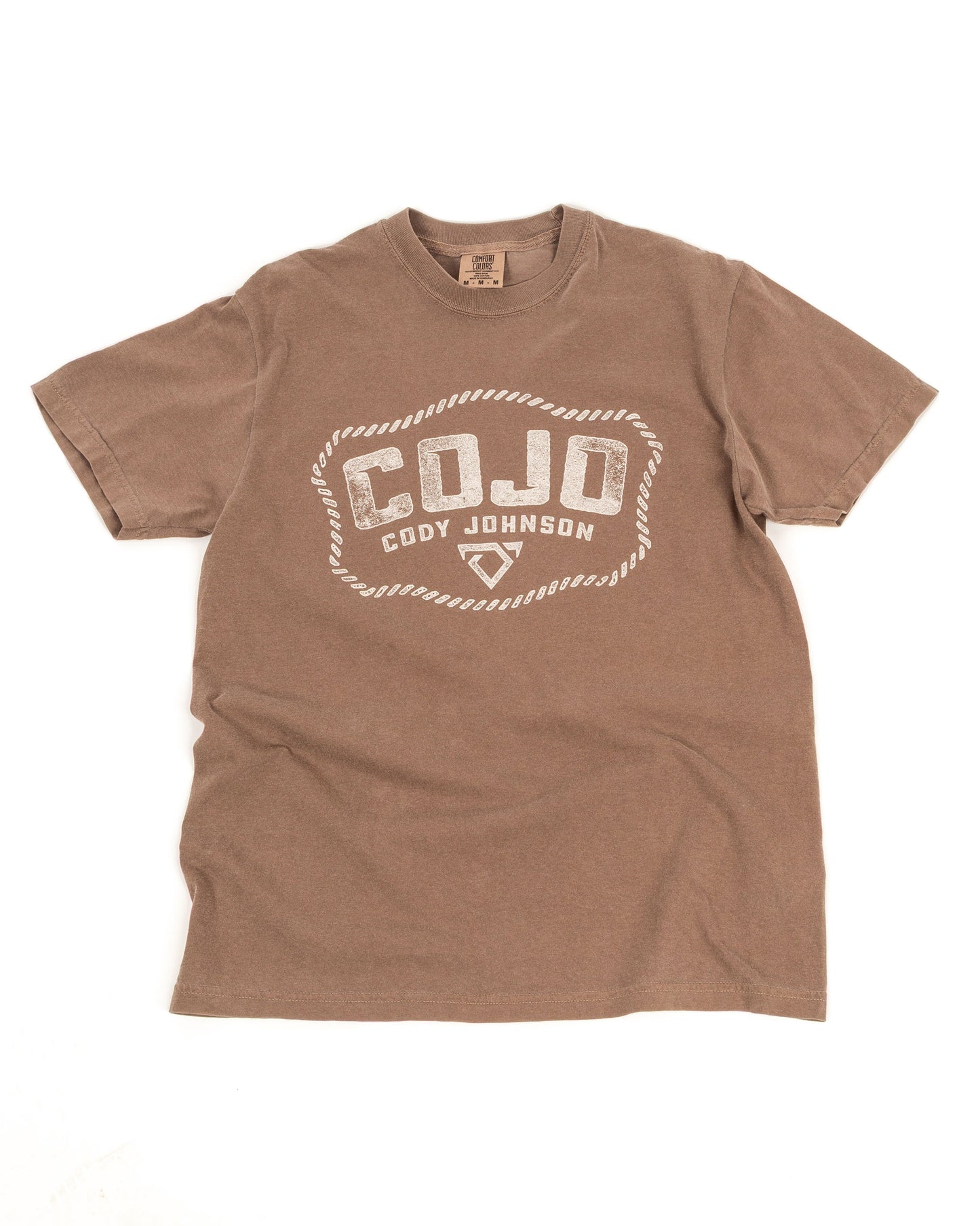 Brown t-shirt with 'COJO' and 'Cody Johnson' text with a roping braid