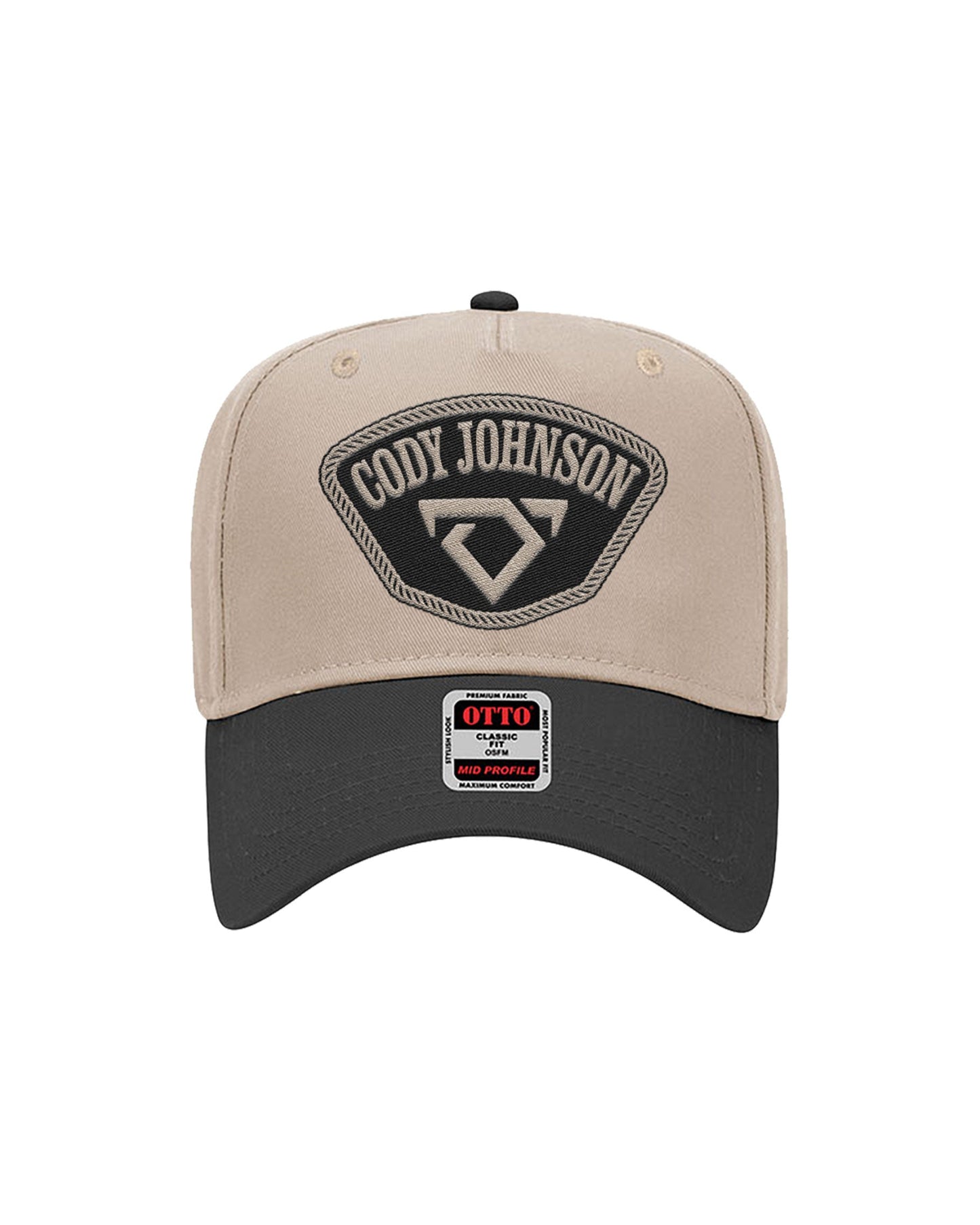 Beige and black cap with 'Cody Johnson' logo on a white background
