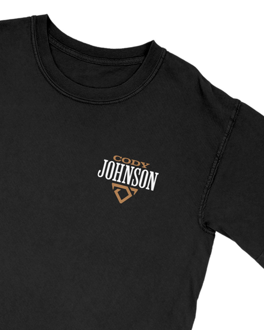Black t-shirt with 'Cody Johnson' logo on a white background