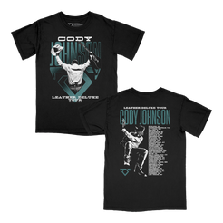 Black tour t-shirt with Cody Johnson live show photo graphic and text on the front and back