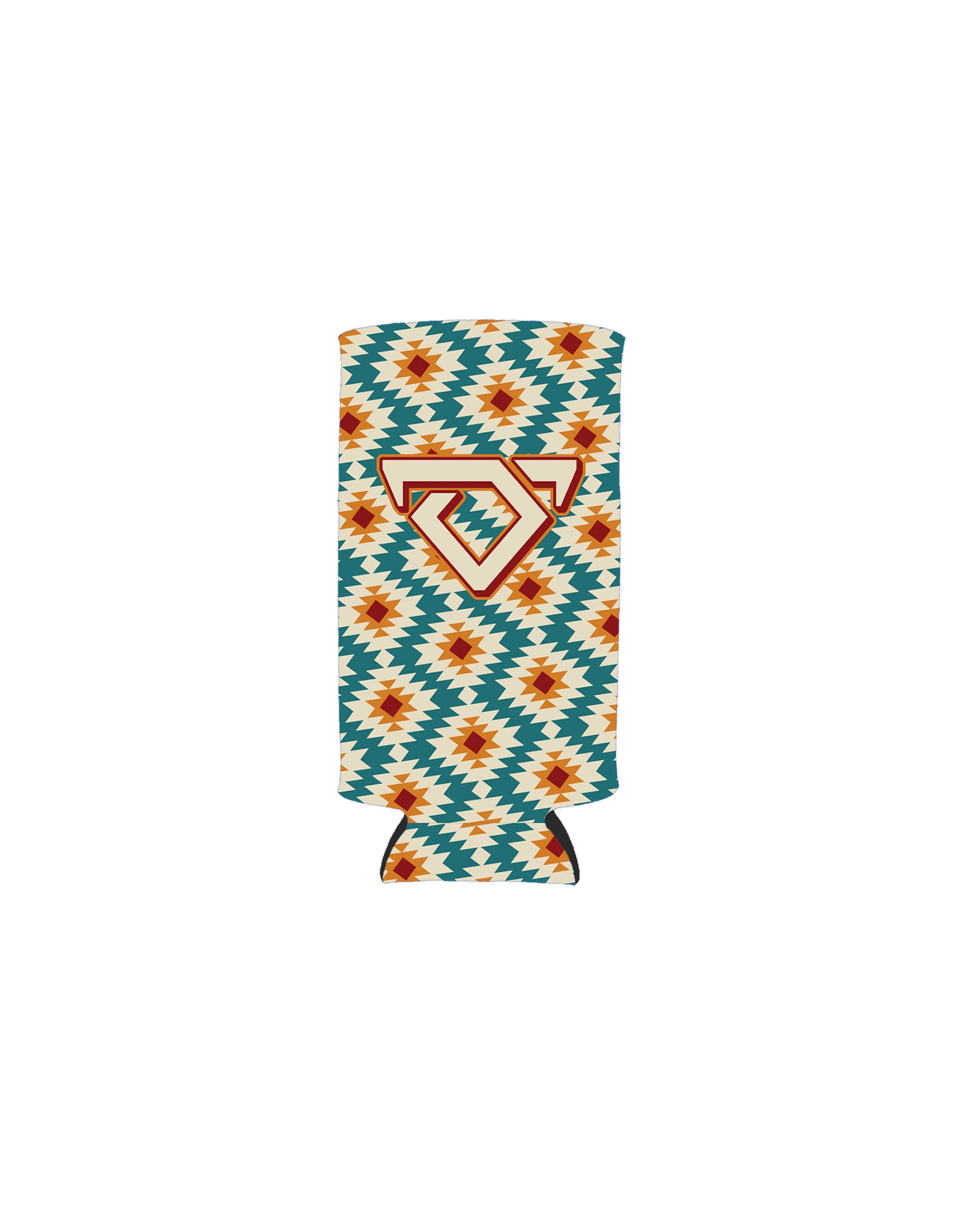 Can cooler with geometric pattern and COJO logo