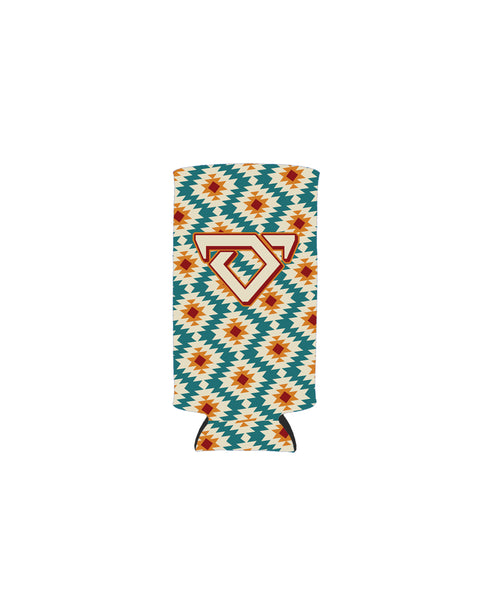 Can cooler with geometric pattern and COJO logo