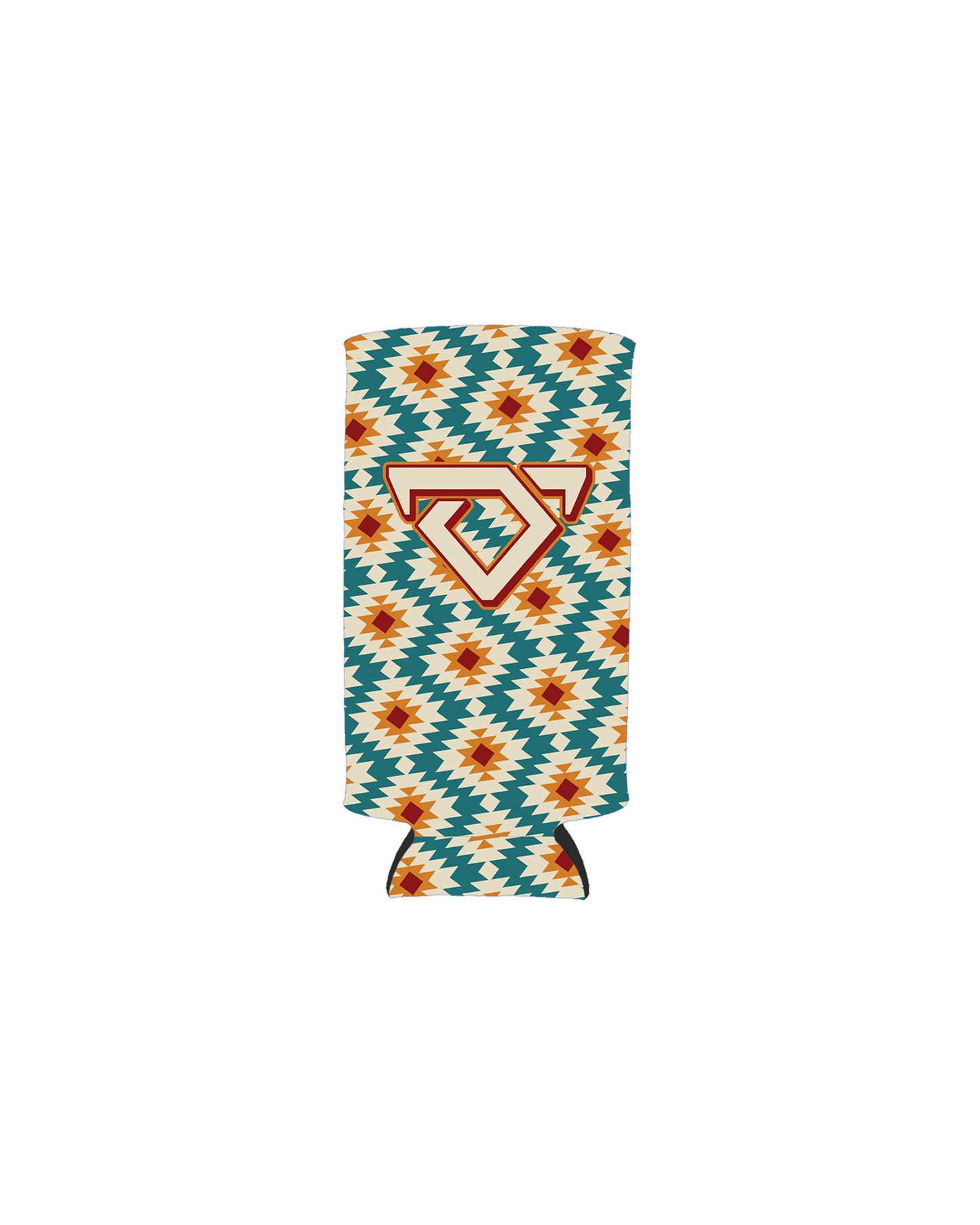 Can cooler with geometric pattern and COJO logo