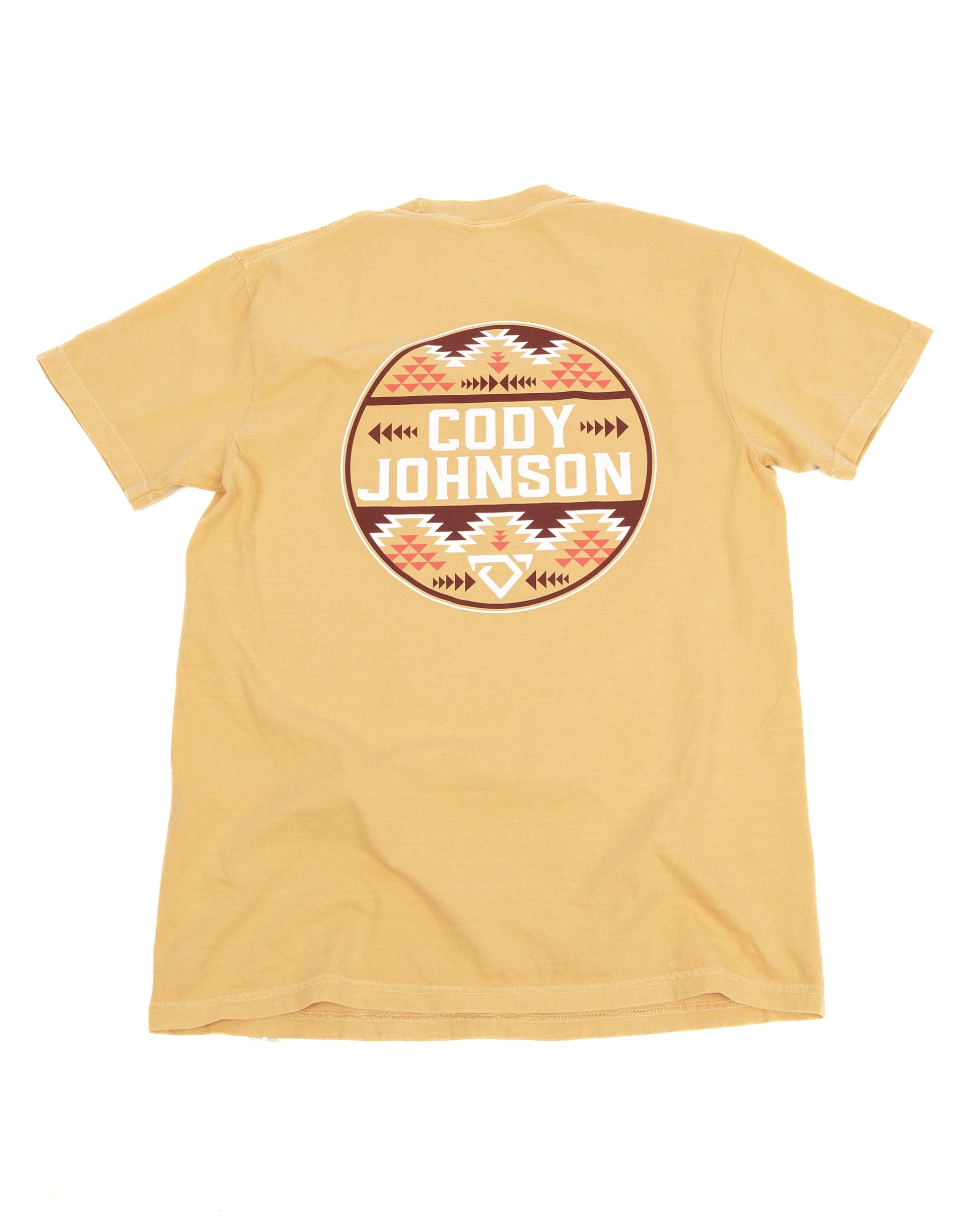 Yellow t-shirt with 'Cody Johnson' logo on a white background