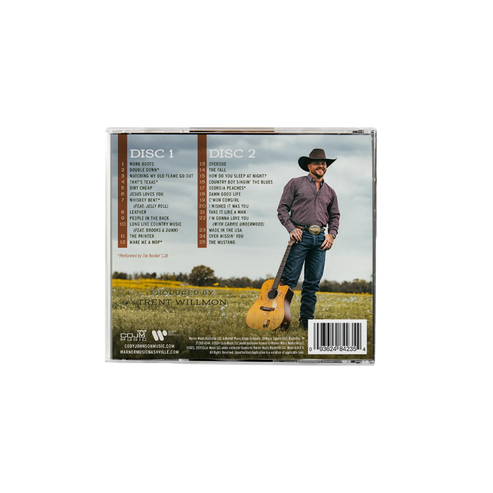CD case with a man holding a guitar in a field, featuring disc labels and a barcode. Cody Johnson COJO