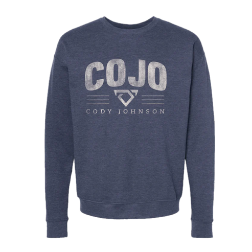 Navy blue sweatshirt with 'COJO' and 'Cody Johnson' text on a white background