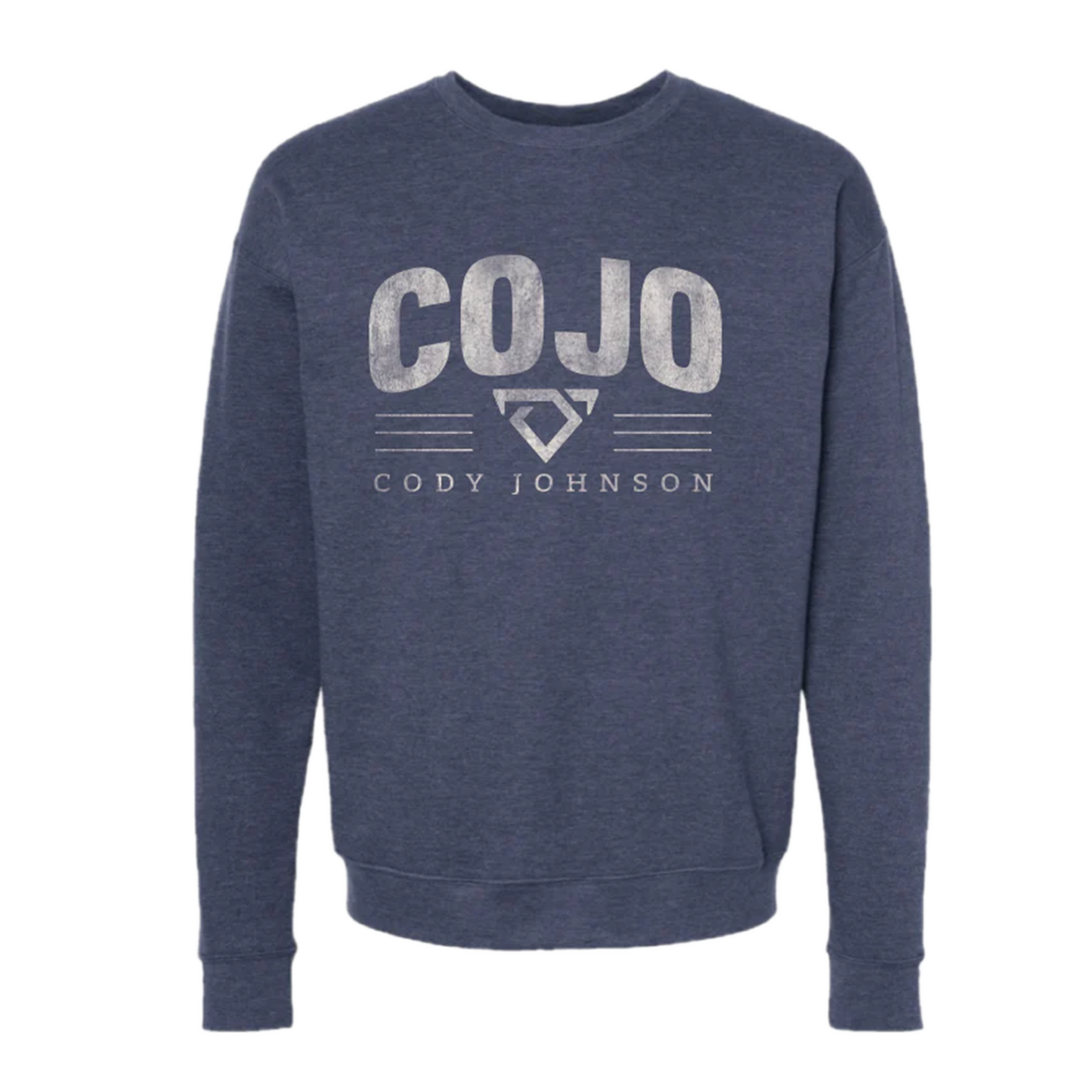 Navy blue sweatshirt with 'COJO' and 'Cody Johnson' text on a white background