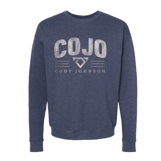 Navy blue sweatshirt with 'COJO' and 'Cody Johnson' text on a white background