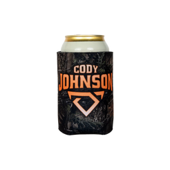 Cody Johnson branded can cooler with a can inside on a white background