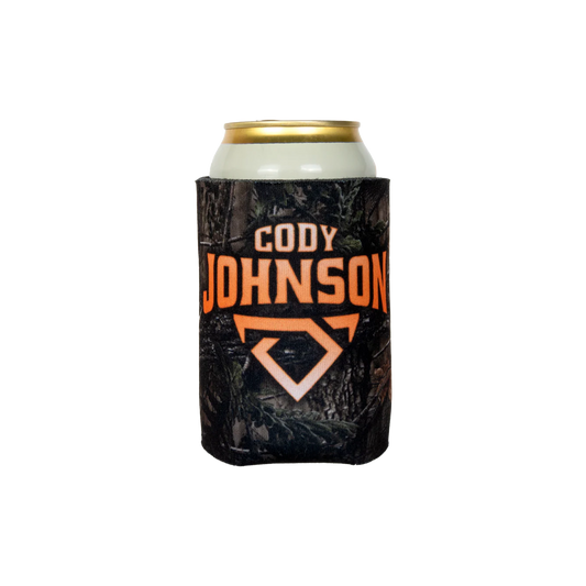 Cody Johnson branded can cooler with a can inside on a white background