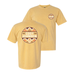 Yellow t-shirt with 'Cody Johnson' logo on a white background. COJO