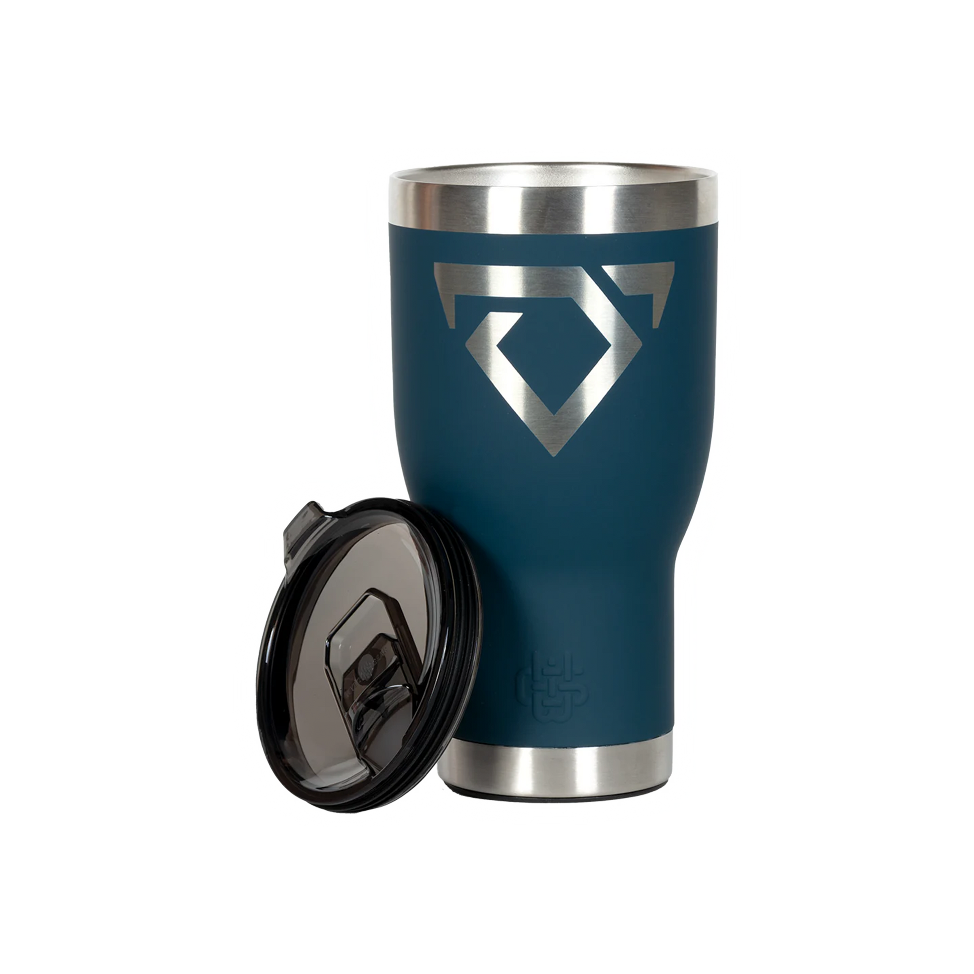 Blue insulated tumbler and lid with a silver logo on a white background bull logo Cody Johnson COJO