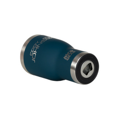 Blue metal bottle opener with 'Scotty Johnson' branding on a white background