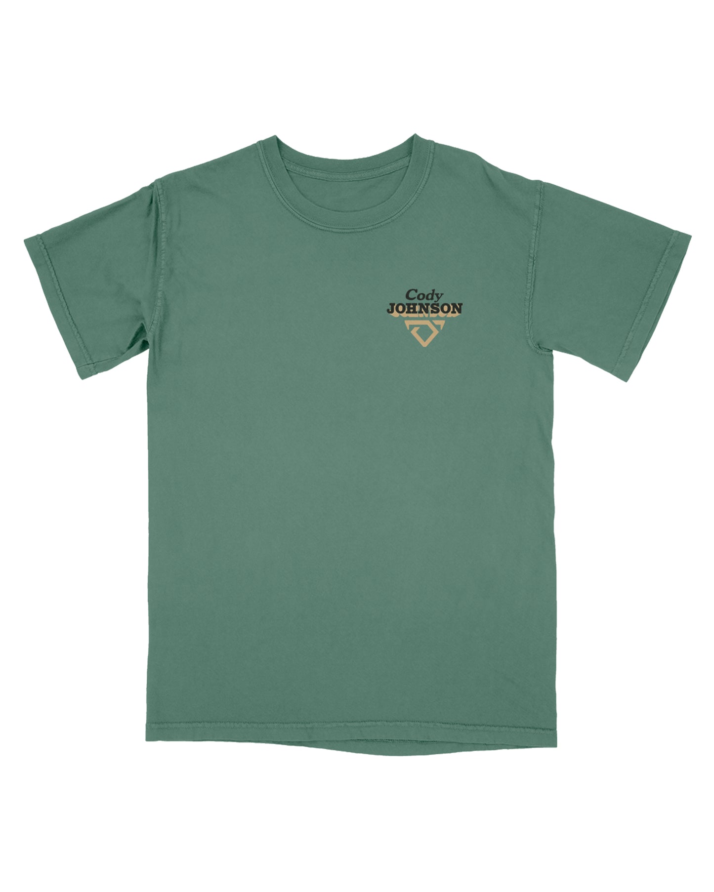 Green t-shirt with a logo on a white background