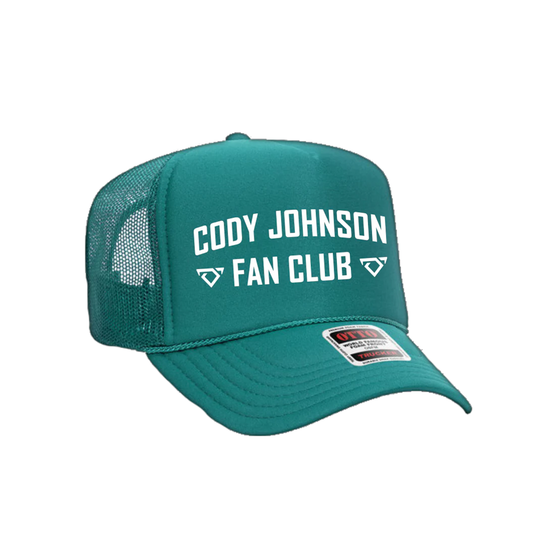 Teal cap with 'Cody Johnson Fan Club' text on a white background COJO