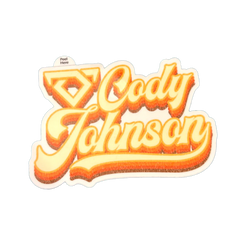 Sticker with 'Cody Johnson' text in a retro-style design on a white background COJO