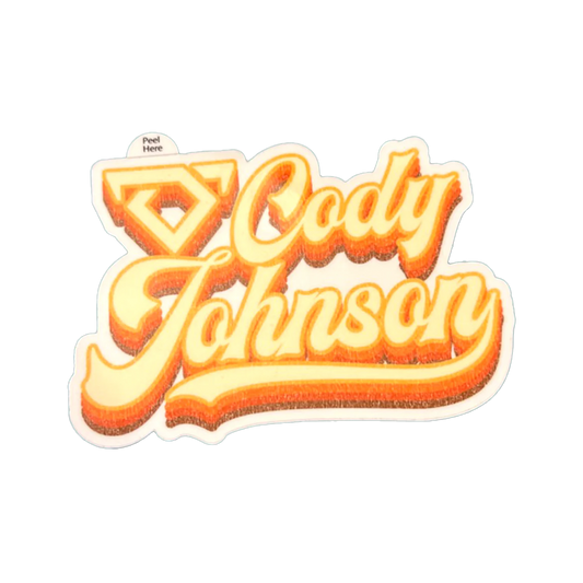 Sticker with 'Cody Johnson' text in a retro-style design on a white background COJO