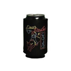Black can cooler with 'Dear Rodeo' design on a white background COJO Cody Johnson