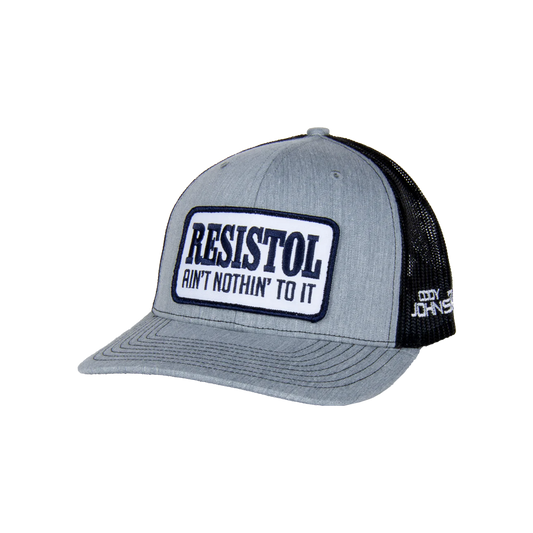 Gray and black cap with Resistol logo on a white background CodyJohnson COJO