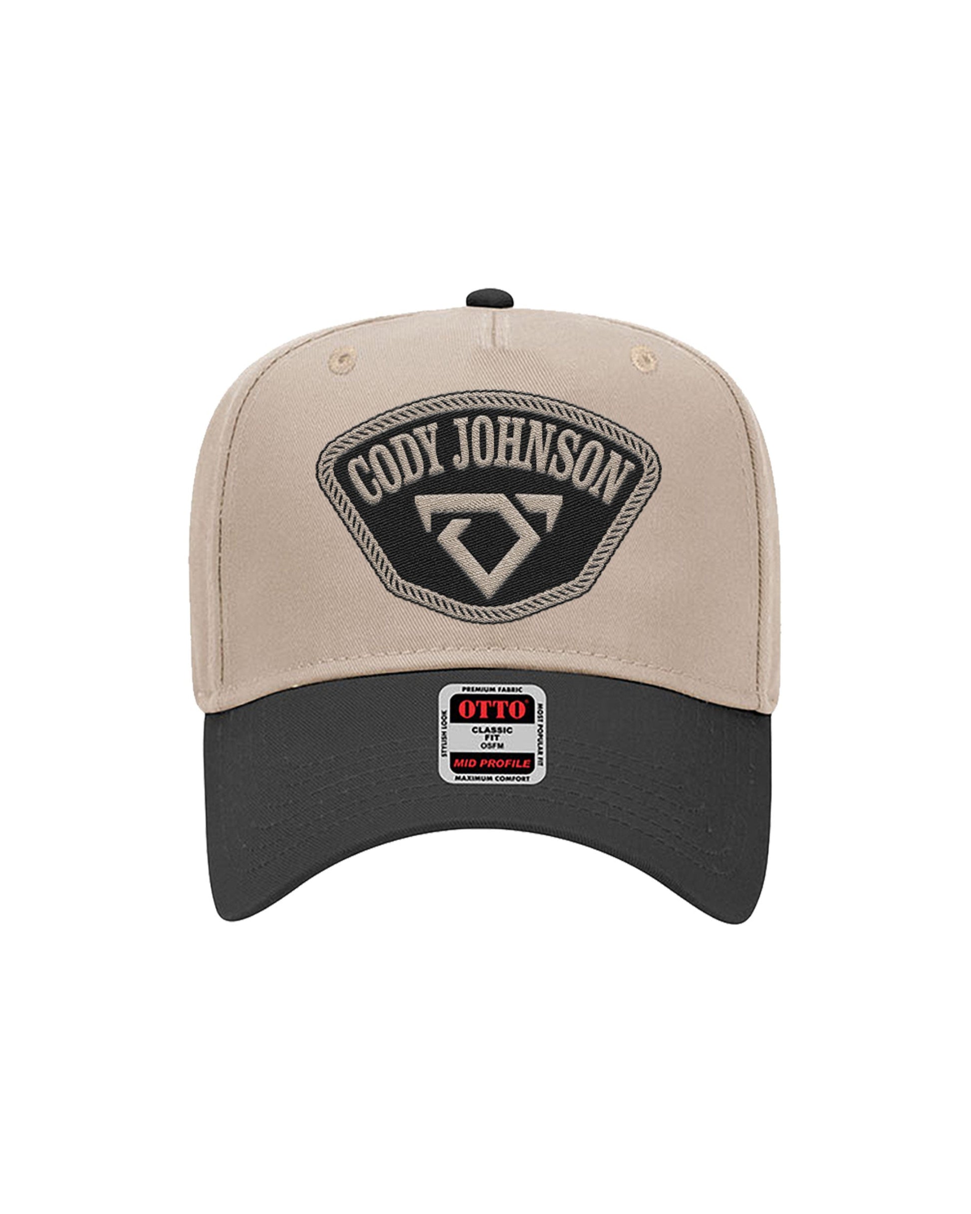 Beige and black cap with 'Cody Johnson' logo on a white background