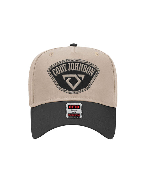 Beige and black cap with 'Cody Johnson' logo on a white background