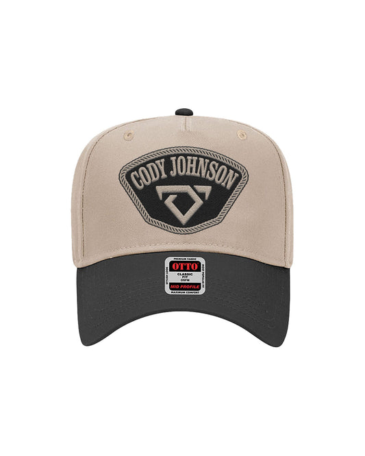 Beige and black cap with 'Cody Johnson' logo on a white background