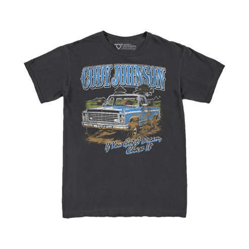 Graphite t-shirt with blue pickup truck on the front with Cody Johnson's name and 'Til You Can't lyrics on the front