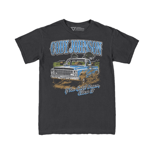 Graphite t-shirt with blue pickup truck on the front with Cody Johnson's name and 'Til You Can't lyrics on the front