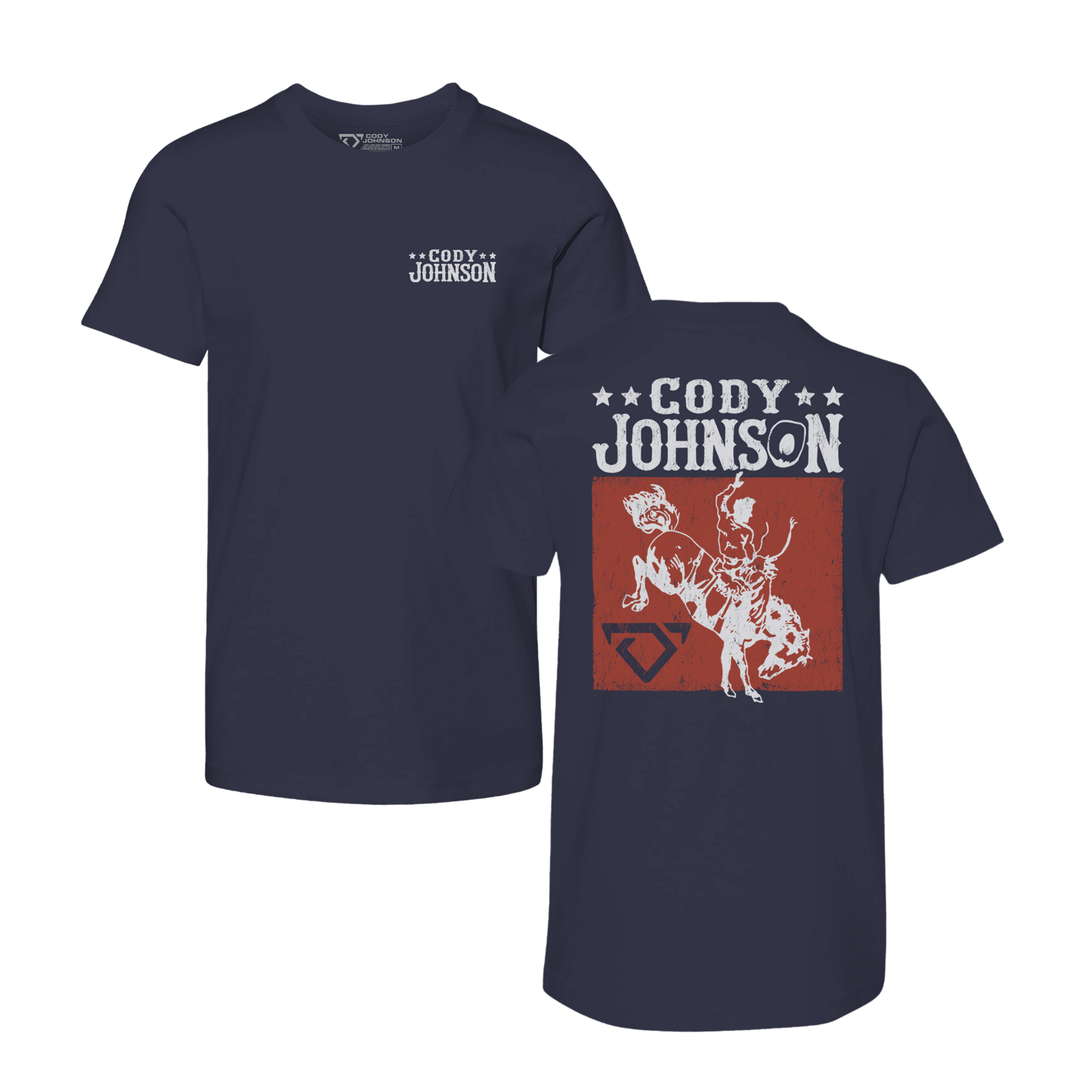 Navy blue kids t-shirt with 'Cody Johnson' branding on front and back