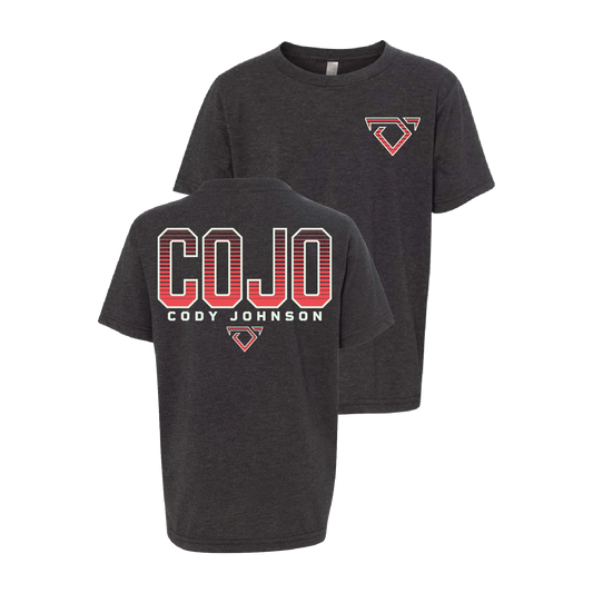 youth Black t-shirt with 'COJO Cody Johnson' design on a white background